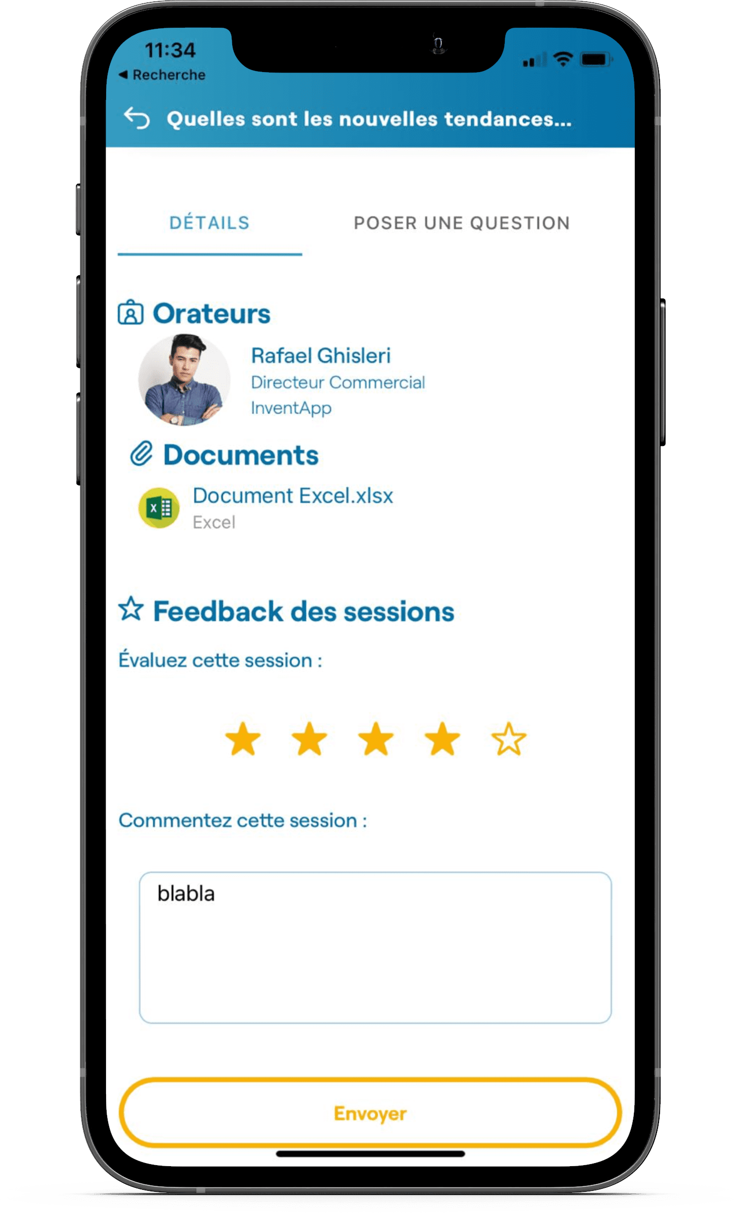 application evenement session