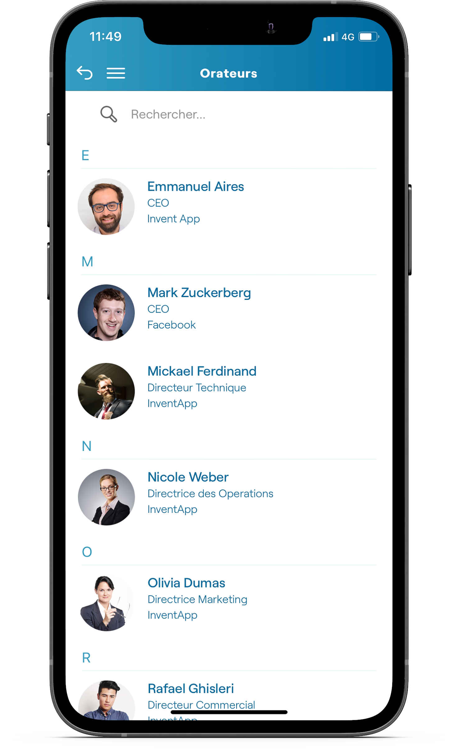 application liste intervenants